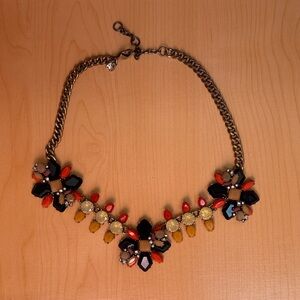J. Crew Black, Red & Yellow Floral Statement Necklace